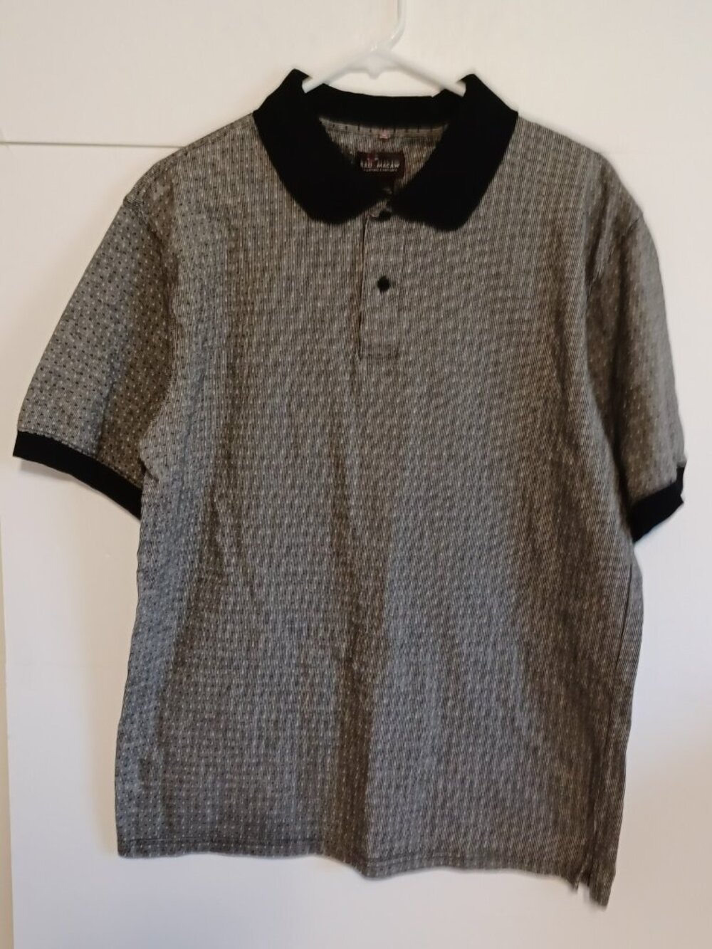 Red Macaw Mens Black  Argyle Polo Shirt Size Large Short Sleeve